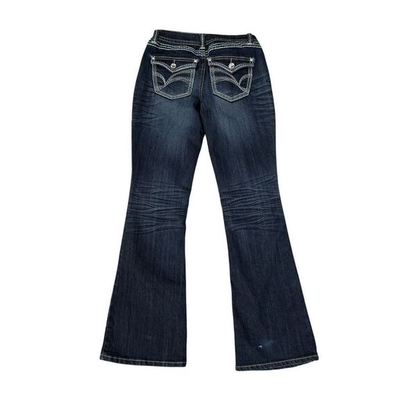 Bongo vintage Dark Wash Bootcut Jeans Contrast Stitching Back Flap Pockets Sz 9 - Picture 2 of 10